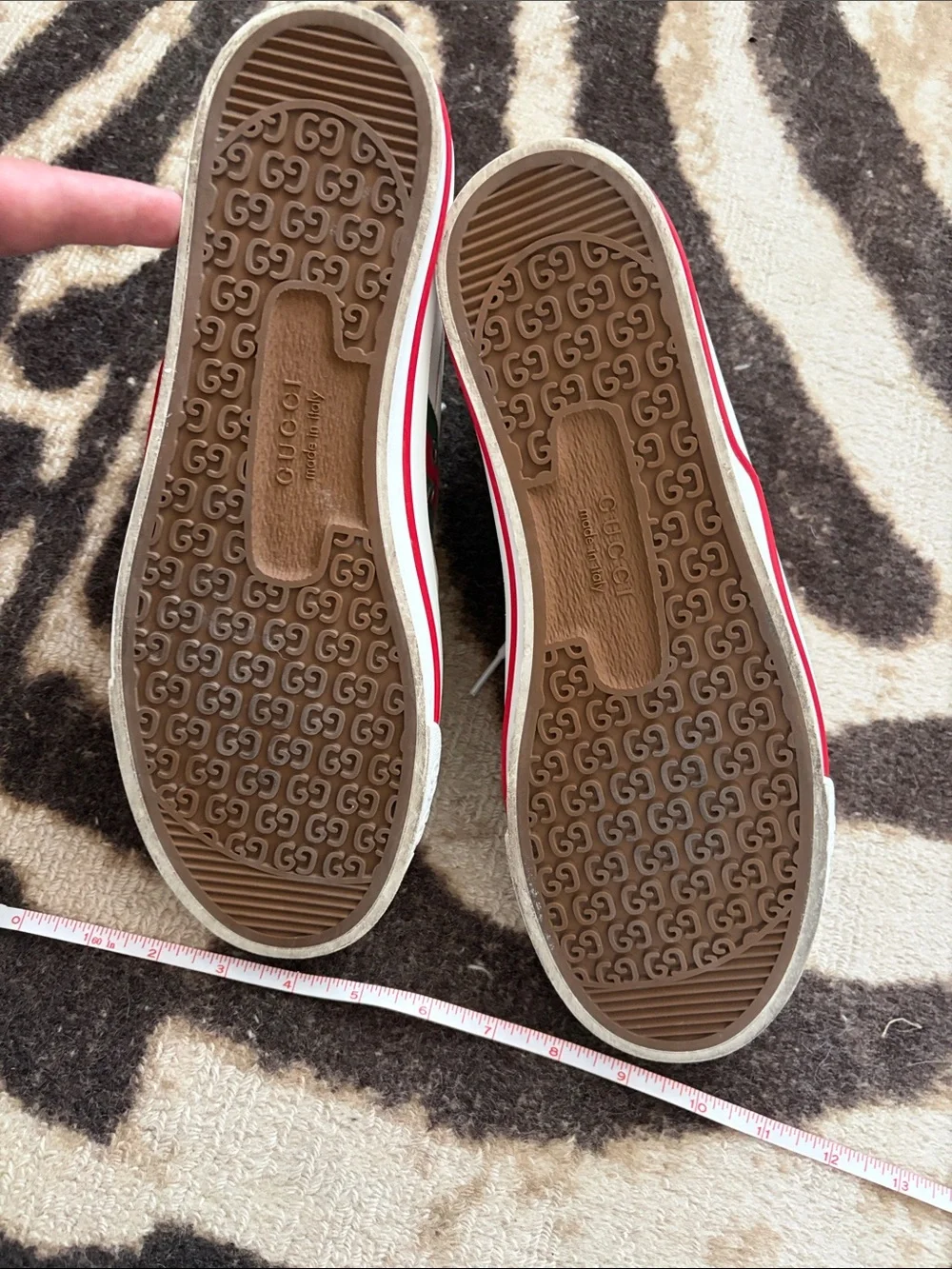Gucci White High-Top Tennis Sneaker with Green Lining and Red Trim